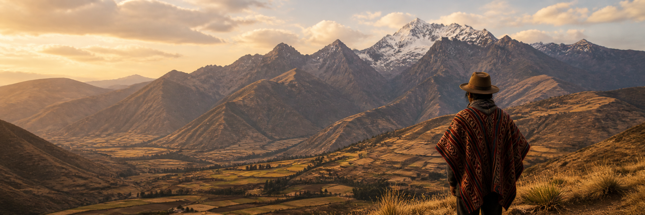 Andean landscape in Peru with traditional figure